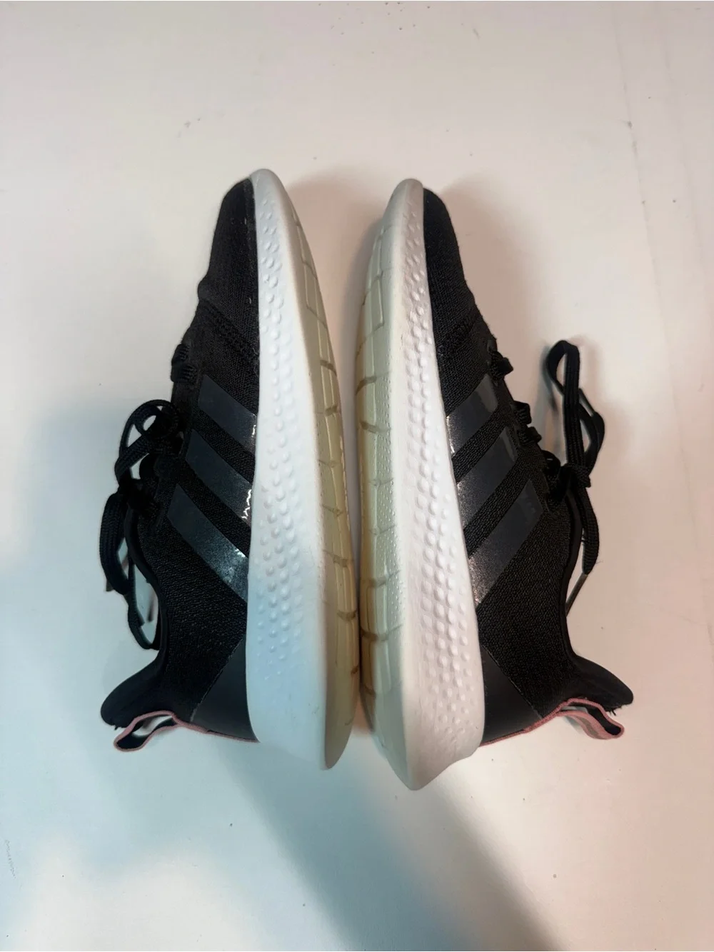 adidas Women's Black Running Sneakers with White Soles and Pink Heel Tabs